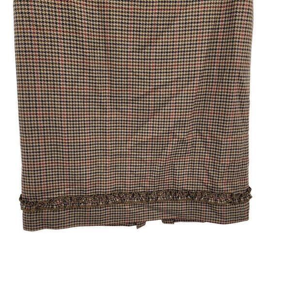 Vintage 80s Casual Corner Skirt Wool Houndstooth Plaid Tea Length Tan 10 Western - Picture 7 of 15